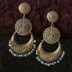 Gold Rodium Polish Gold color Earrings in Brass studded with Pearl