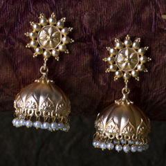 Gold Rodium Polish Gold color Earrings in Brass studded with Pearl