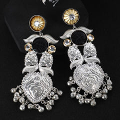 Gold and Silver Rodium Polish Gold color Earrings in Brass studded with Beads