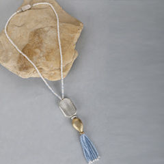Gold Rodium Polish Blue color Necklace in Brass studded with Artificial