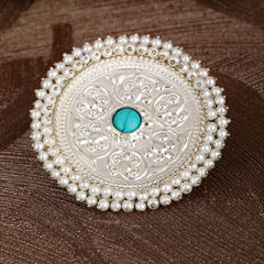 Gold Rodium Polish Blue color Ring in Brass studded with Pearl