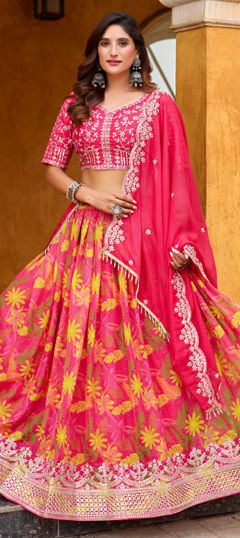 Pink and Majenta color Lehenga in Silk fabric with Embroidered, Printed work