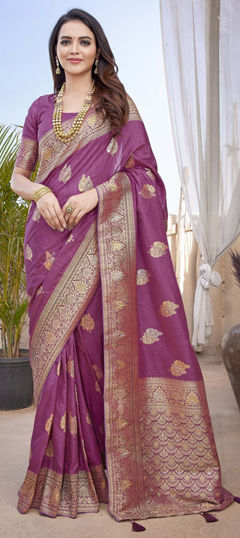 Purple and Violet color Saree in Blended, Silk fabric with Weaving work