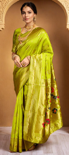 Green color Saree in Blended, Silk fabric with Weaving, Zari work