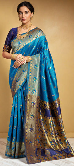Blue color Saree in Blended, Silk fabric with Weaving, Zari work