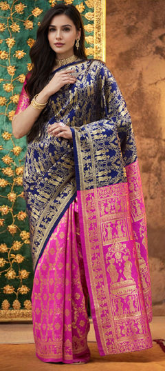 Blue color Saree in Blended, Silk fabric with Weaving, Zari work