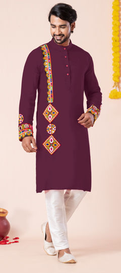 Purple and Violet color Kurta Pyjamas in Rayon fabric with Embroidered, Patch work