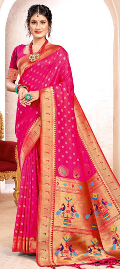 Pink and Majenta color Saree in Art Silk fabric with Weaving work