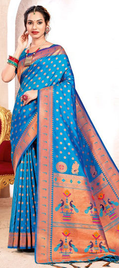 Blue color Saree in Art Silk fabric with Weaving work