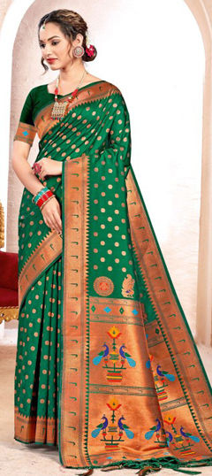 Green color Saree in Art Silk fabric with Weaving work