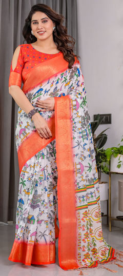 Pink and Majenta color Saree in Linen fabric with Printed work