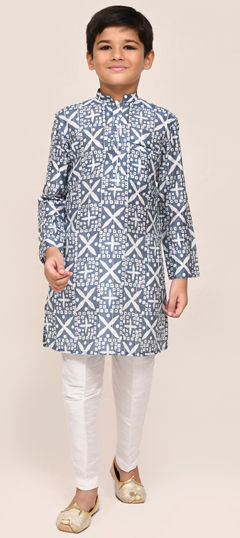 Blue color Boys Kurta Pyjama in Silk fabric with Printed work