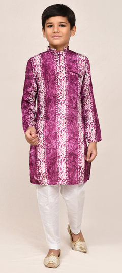 Purple and Violet color Boys Kurta Pyjama in Silk fabric with Printed work