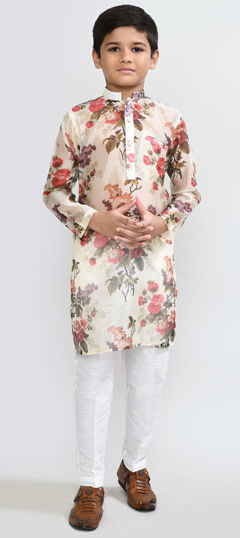 Yellow color Boys Kurta Pyjama in Georgette fabric with Digital Print work