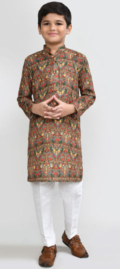 Multicolor color Boys Kurta Pyjama in Cotton fabric with Printed work