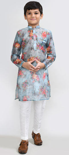 Green color Boys Kurta Pyjama in Georgette fabric with Digital Print work