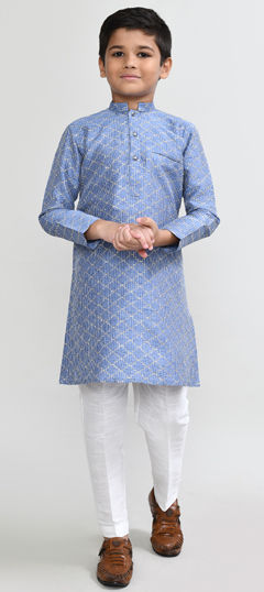 Blue color Boys Kurta Pyjama in Art Silk fabric with Zari work