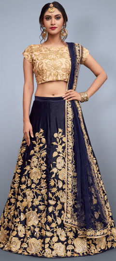 Blue color Lehenga in Velvet fabric with Embroidered, Sequence, Thread, Zari work
