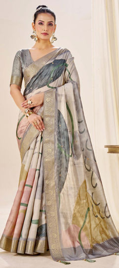 Multicolor color Saree in Silk fabric with Digital Print, Weaving work