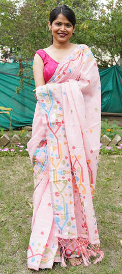 Pink and Majenta color Saree in Linen fabric with Printed work