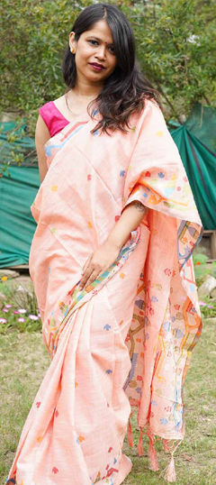 Pink and Majenta color Saree in Linen fabric with Printed work