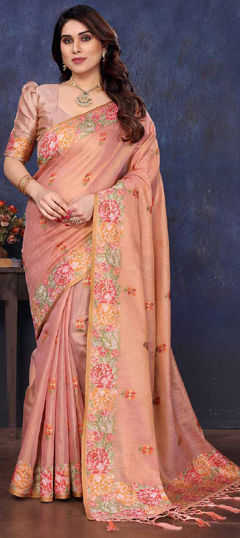 Pink and Majenta color Saree in Tissue fabric with Floral, Printed work