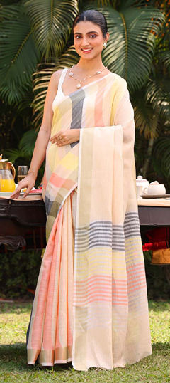 Multicolor color Saree in Linen fabric with Printed work