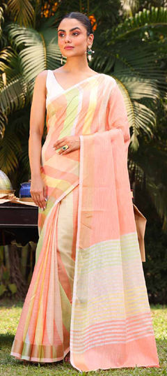 Multicolor color Saree in Linen fabric with Printed work