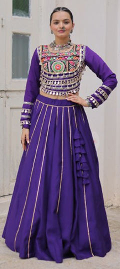 Purple and Violet color Ready to Wear Lehenga in Roman Silk fabric with Embroidered, Sequence, Thread work