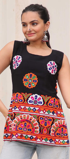 Black and Grey color Kurti in Georgette fabric with Embroidered, Mirror, Resham, Thread work
