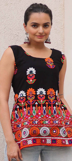 Black and Grey color Kurti in Georgette fabric with Embroidered, Mirror, Resham, Thread work