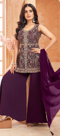 Purple and Violet color Salwar Kameez in Georgette fabric with Embroidered, Sequence work