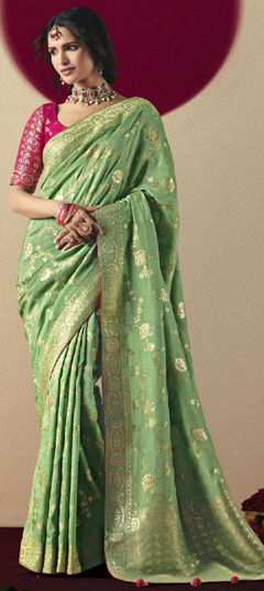 Green color Saree in Viscose fabric with Weaving work