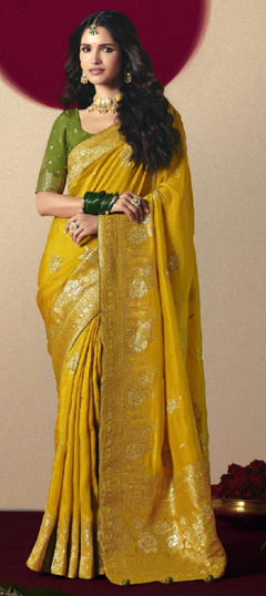 Yellow color Saree in Viscose fabric with Weaving work