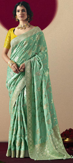 Green color Saree in Viscose fabric with Weaving work