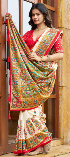 White and Off White color Saree in Art Silk fabric with Printed work