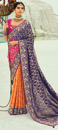 Multicolor color Saree in Georgette fabric with Bandhej, Cut Dana, Embroidered, Lace, Mirror, Moti, Resham, Zari work