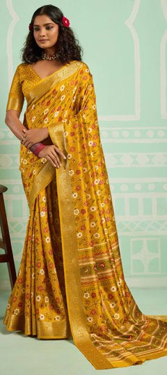Yellow color Saree in Art Silk fabric with Weaving work