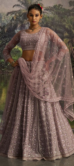 Purple and Violet color Lehenga in Net fabric with Sequence, Thread, Zircon work