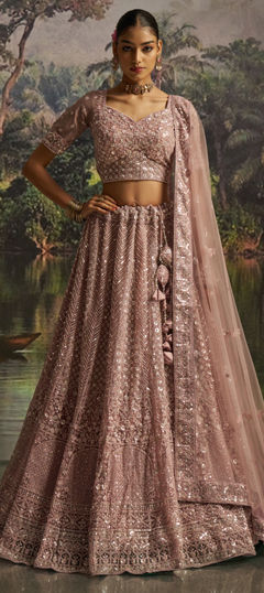 Purple and Violet color Lehenga in Net fabric with Sequence, Thread, Zircon work