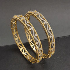 Gold Rodium Polish White and Off White color Bangles in Brass, Metal Alloy studded with CZ Diamond