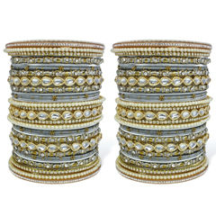 Gold Rodium Polish Black and Grey color Bangles in Metal Alloy studded with CZ Diamond, Pearl