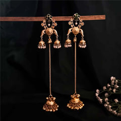 Gold Rodium Polish Beige and Brown color Earrings in Metal Alloy studded with Beads