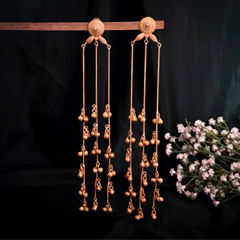 Gold Rodium Polish Beige and Brown color Earrings in Metal Alloy studded with Beads