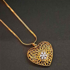 Gold Rodium Polish Gold color Pendant in Brass studded with CZ Diamond