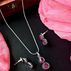 Gold Rodium Polish Pink and Majenta color Necklace in Brass studded with Kundan