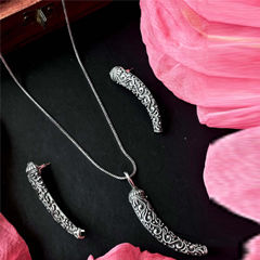 Silver Rodium Polish Silver color Necklace in Brass studded with Artificial
