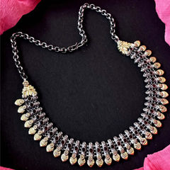 Silver Rodium Polish Silver color Necklace in Brass studded with Artificial