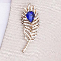 Gold Rodium Polish Blue color Brooch in Metal Alloy studded with CZ Diamond