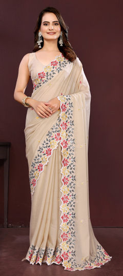 Pink and Majenta color Saree in Georgette fabric with Embroidered, Thread work
